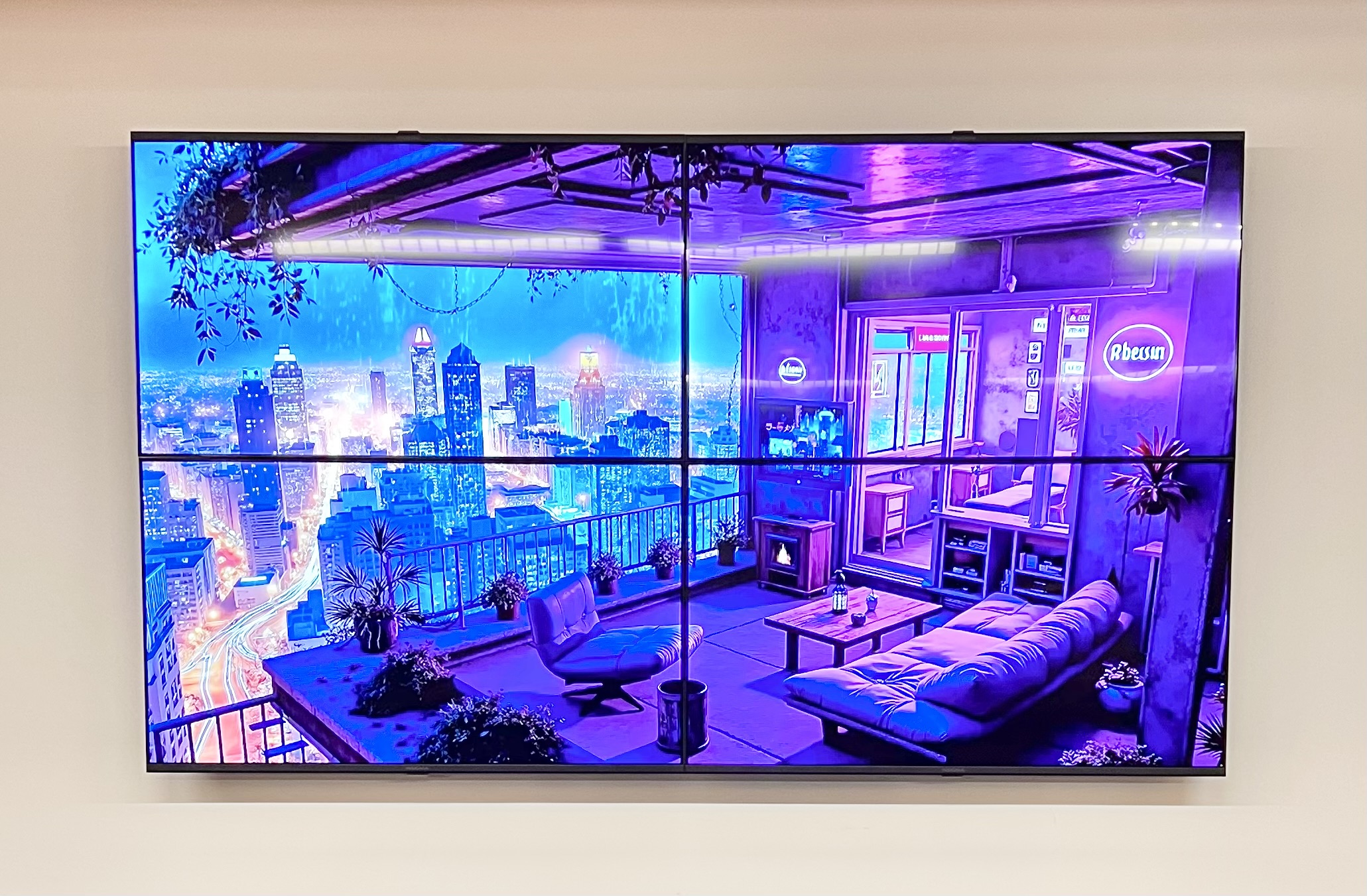 Large TV mounted on accent wall